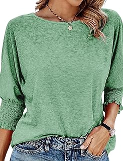 KISSMODA Womens 3/4 Sleeve Tops Ladies Bassic T-Shirts Crew Neck Cute Trendy Blouses Loose Fit Puff Sleeve Tunic Tees