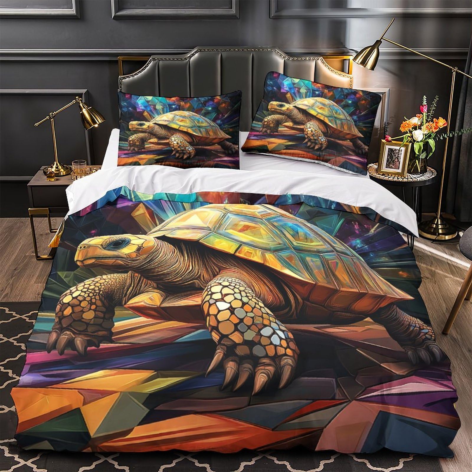 Housse de couette tortue géométrique 3D avec illustration numérique haute définition