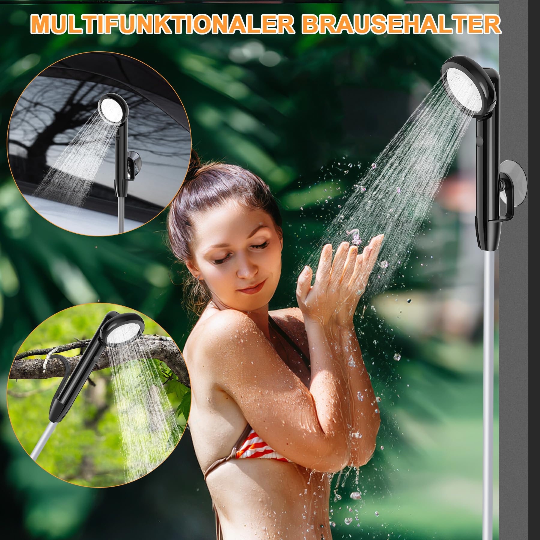 Forever Speed Campingdouche, draagbaar, met accu, outdoor set met 2 m