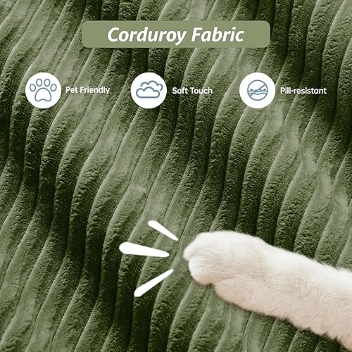 Miniatura 6 de Sofá biplaza moderno de 80 pulgadas para sala de estar, sofá modular de pana con asiento profundo, sofá biplaza verde con 1 otomana, sofás para sala