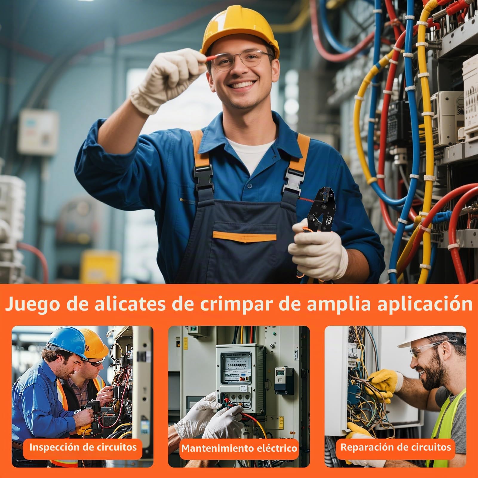 Crimpadora Terminales Eléctricos, 18 Modelos [0,5-6 mm²], Set Alicates Terminales Electricos, Juego de Alicates Crimpadores con 350 Conectores Crimpados Incluidos, Herramienta de Crimpado