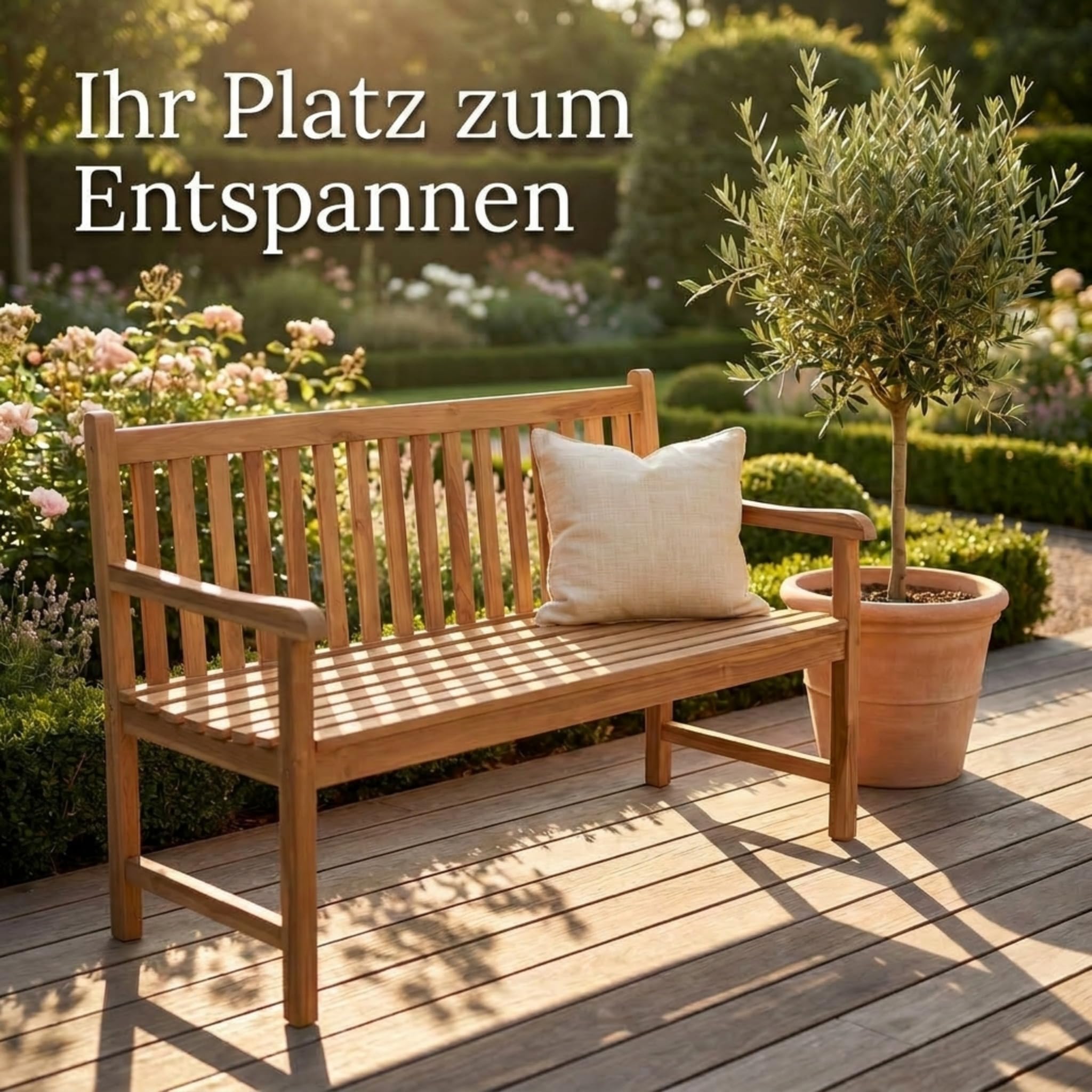 SAM Premium Gartenbank Caracas 3-Sitzer 150 cm, Gartenbank aus Teakholz massiv mit Armlehnen und Rückenlehne, wetterfeste Holzbank für Garten Terrasse Balkon, Sitzbank Massivholz lackiert