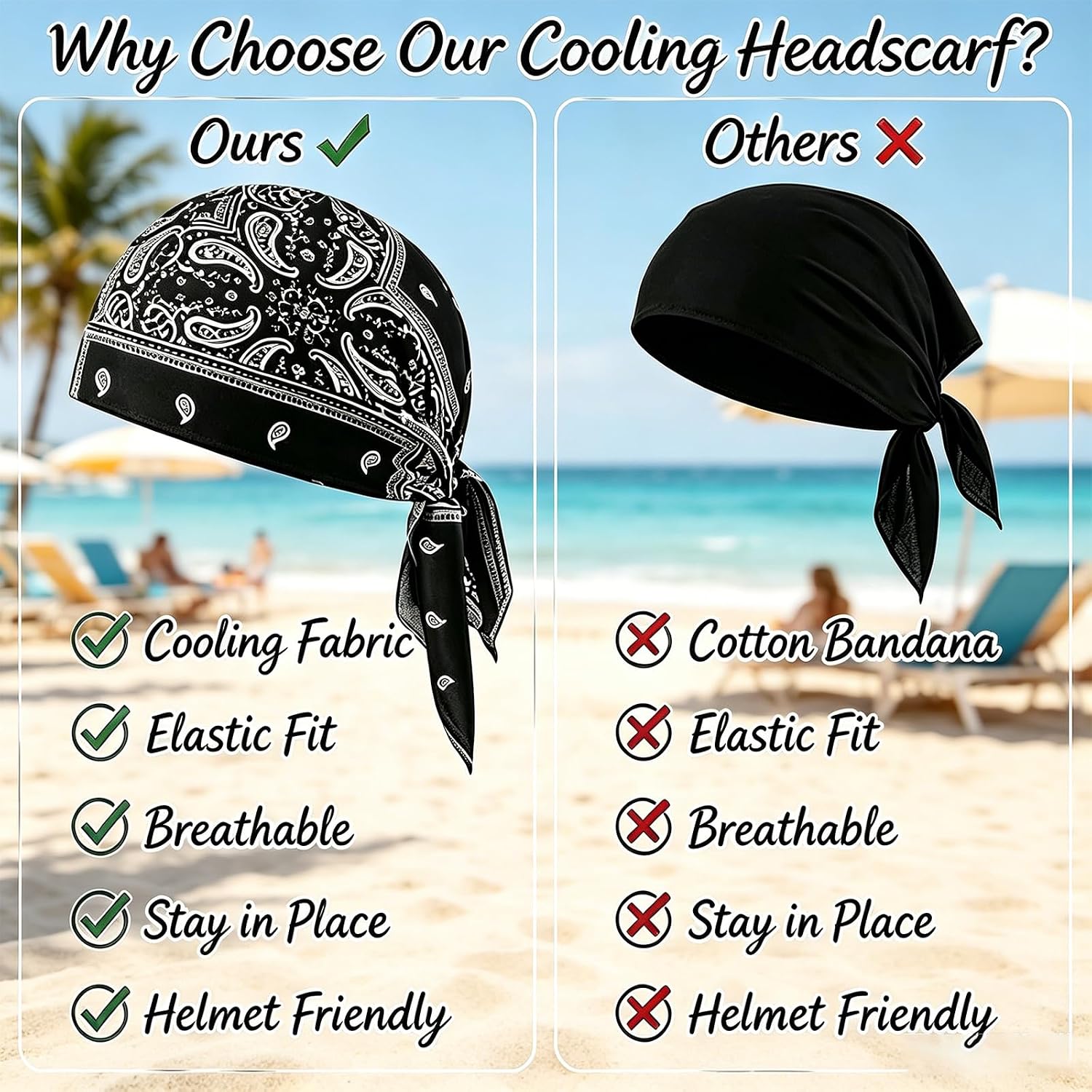 Paisley Cooling Headscarf Cap Breathable, Bandana Beanie Breathable Sweat Wicking Elastic Fit Outdoor Cycling and Running