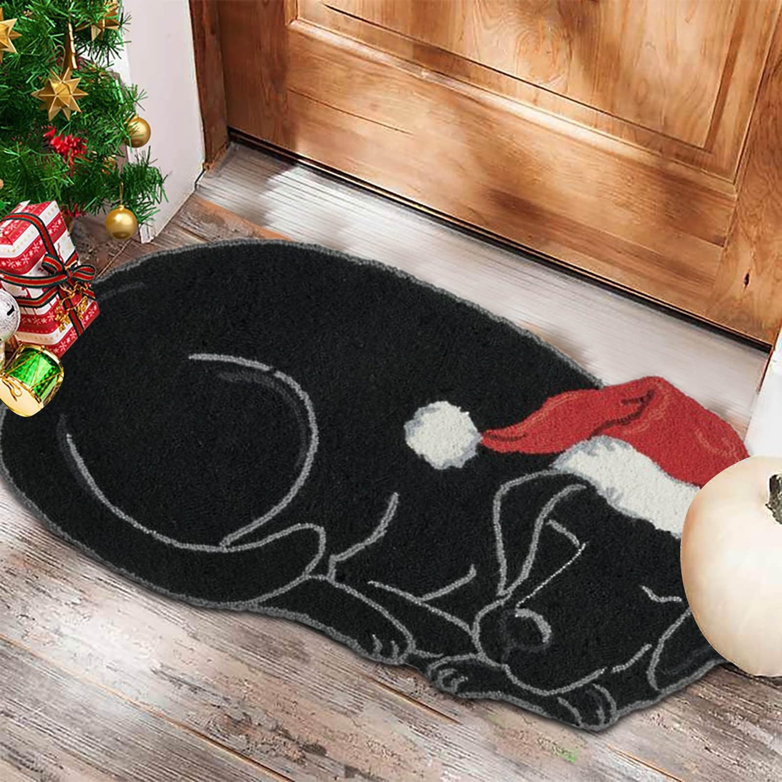 Christmas Lab Dog Doormat, 35"×20'' Christmas Shaped Lab Carpet, Christmas Rug Non Slip Washable Welcome Door Mat for Indoor Outdoor Entrance Kitchen Absorbent Bath Mat, Laundry Floor Mat (A)