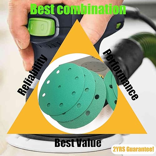 Miniatura 5 de TigerShark Discos de lijado de 5 pulgadas 9 agujeros de grano seco húmedo 60 50 unidades paquete especial película de revestimiento antiobstrucción