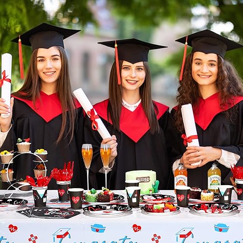 Miniatura 6 de 168 piezas de decoraciones de fiesta de graduación de enfermera, juego de vajilla médica para fiesta de cumpleaños, 24 invitados, platos de postre,