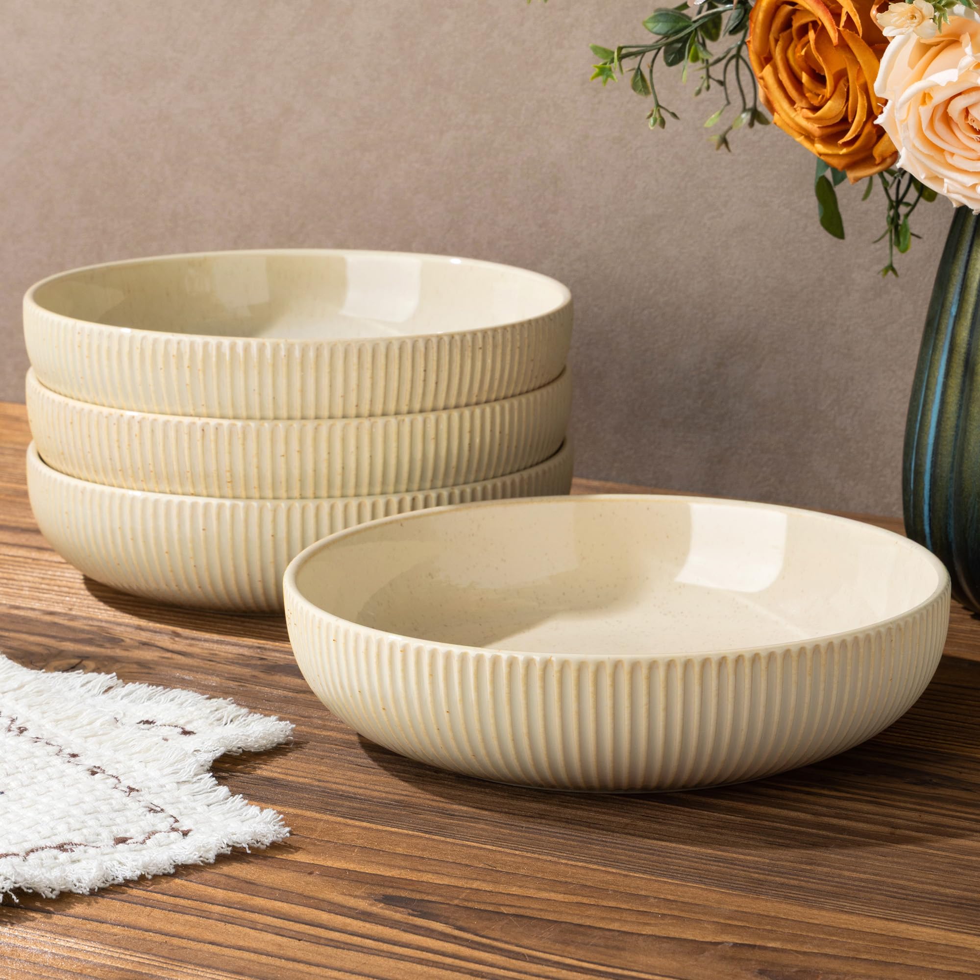 theterra 8.5" Ceramic Pasta Bowls Set of 4, Salad Bowls