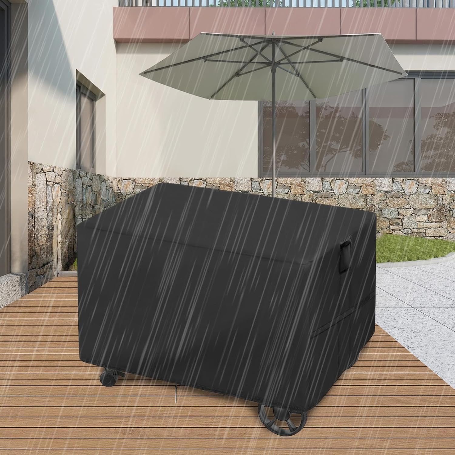 アウトドアグリルカートカバー,グリル台 防塵カバー - オックスフォード素材 防風対策 側面ハンドル付き 庭園・デッキ・ビーチ バー