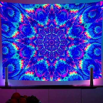 OSVINO Black Light Tapestry Mandala 130 x 150 cm Glow in the Dark Psychedelic Boho Tapestry Colorful Backdrop Bohemian Room Decoration Hippie Wall Posters for Bedroom