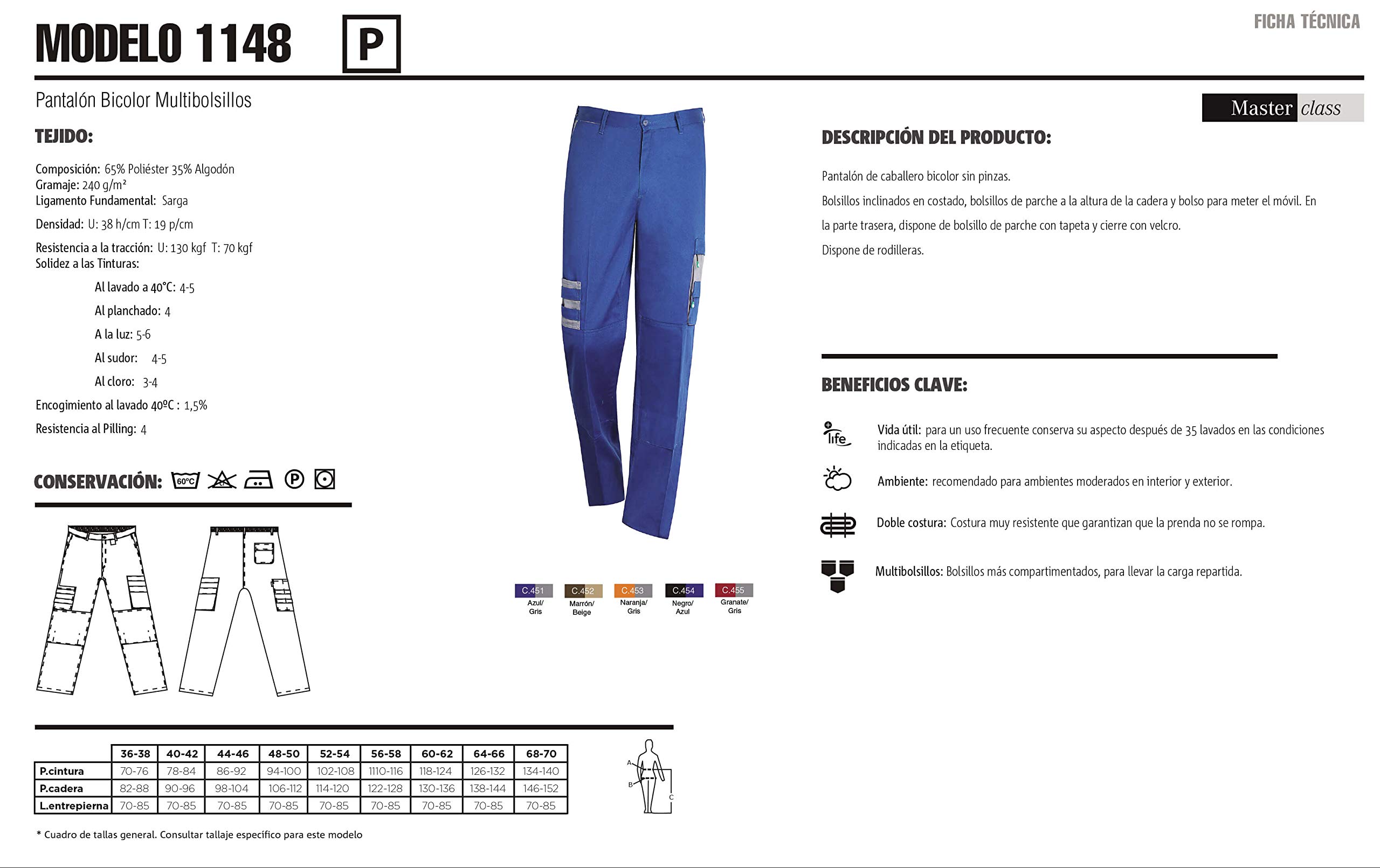 Pantalón De Trabajo Largo De Hombre Multibolsillos Bicolor. Electricista/Carpintero. Ref: 1148 - Enjoy Excellence