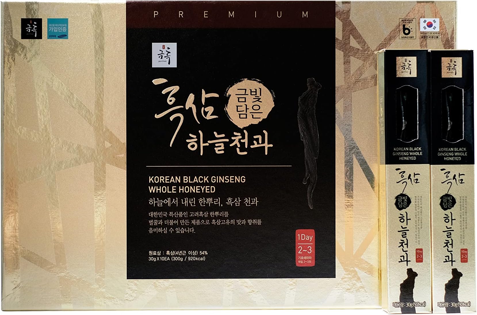 GeumHeuk Korean Black Honey Ginseng Whole Root 30g X 10 Packs (300g) - Premium Quality Ginseng