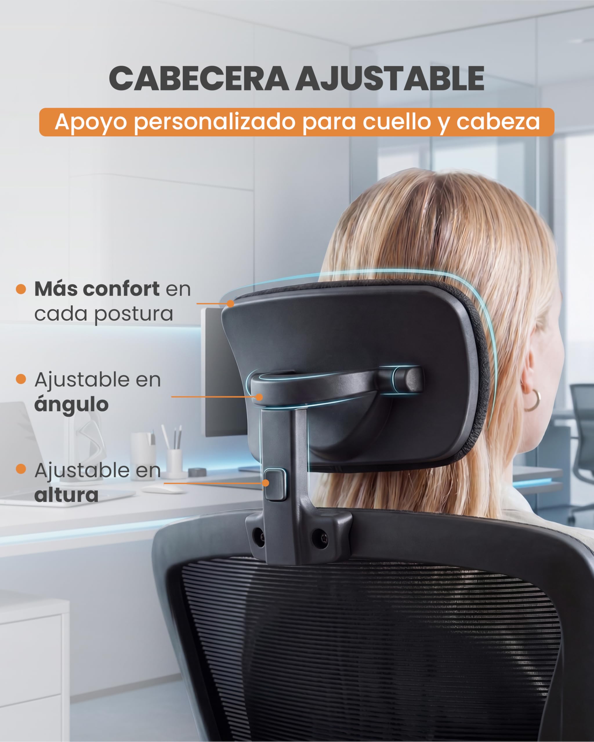 unycos - Silla de Oficina o Escritorio Ergonómica con Reposacabezas y Reposabrazos Abatibles【Soporta hasta 130 kg】 Respaldo con Malla Transpirable, Regulable en Altura, Ruedas Giratorias 360° (Negro)