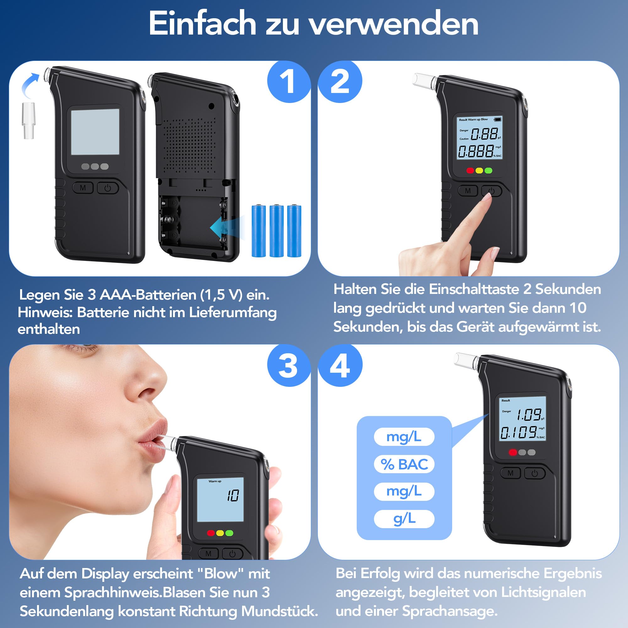 ROTTOGOON Alkoholtester mit Zwei Sensoren, Professioneller Promillemessgerät mit Digitaler LCD-Anzeige Tragbarer Alkoholmessgerät Enthält 20 Düsen für Den Persönlichen und Professionellen Gebrauc