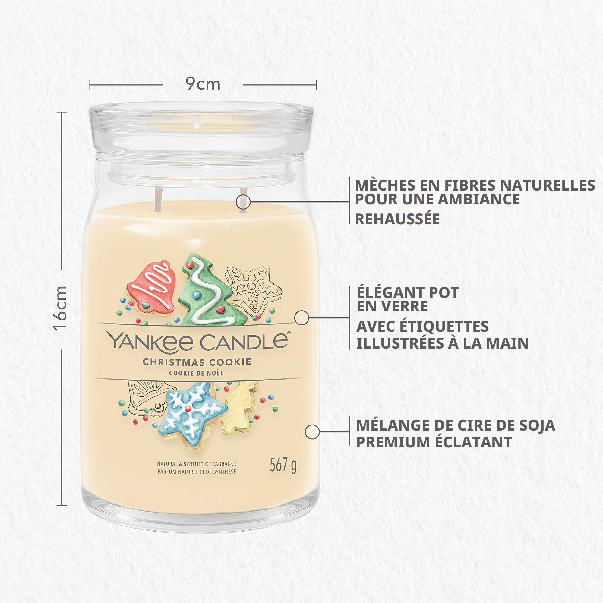 Yankee Candle Signature bougie parfumée Cookie de Noël ; Grande bougie jarre longue durée ; Mélange de cires de soja