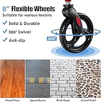 Vista 5 de GYMAX Andador de aluminio 2 en 1 con asiento, ayuda para caminar con ruedas de 8 pulgadas, asas ajustables en altura, sistema de freno doble