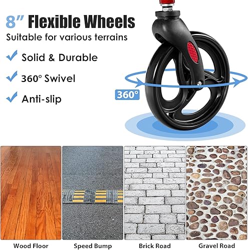 Miniatura 5 de GYMAX Andador de aluminio 2 en 1 con asiento, ayuda para caminar con ruedas de 8 pulgadas, asas ajustables en altura, sistema de freno doble,