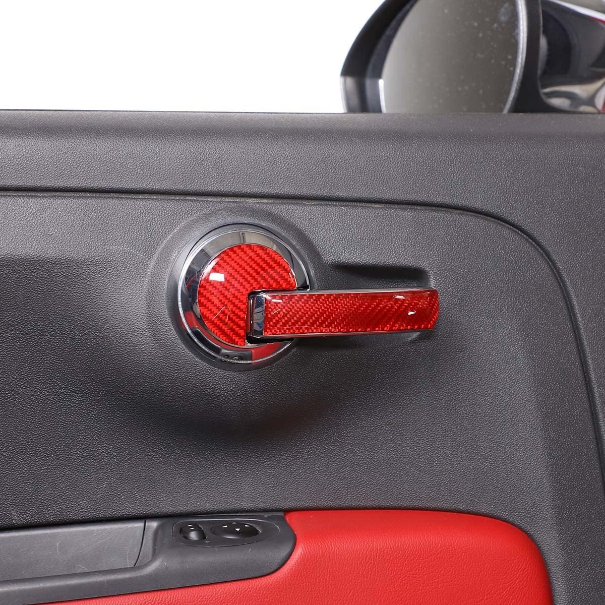 Soft Carbon Fiber Car Inner Door Handle Frame Sticker Trim Stickers for Fiat 500 2010 2011 2012 2013 2014 2015 2016 2017 2018 2019 2020 2021 2022 Interior Car Accessories (Red Carbon Fiber)