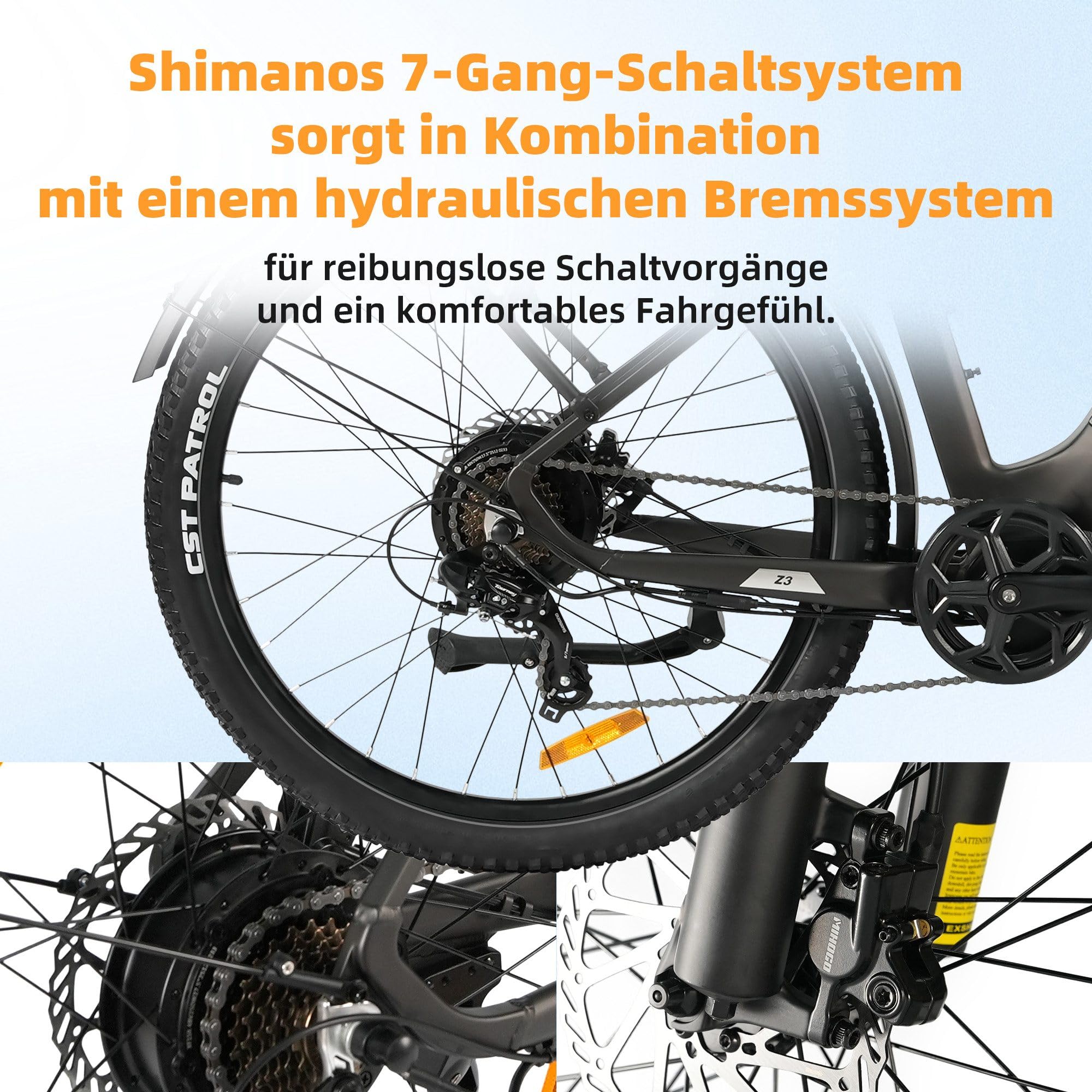 ttgo Z3 E-Bike, 27,5 Zoll Elektrofahrrad für Damen und Herren, E-Citybike mit 250W Motor, 48V 15Ah Akku, bis zu 120 km Reichweite, 7-Gang Schaltung, LCD Display, City E-Bike