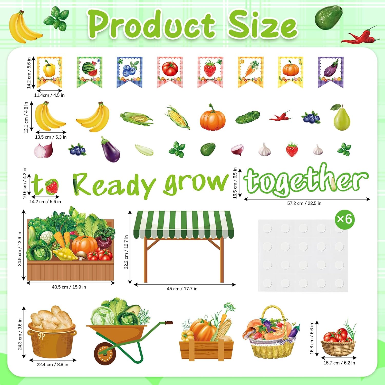 Farmer Market Bulletin Board Decoration Vegetable and Fruit Cutouts Vegetable Theme Classroom Bulletin Board Ready to Grow Together Cutouts Veggie Market Classroom Decor Cut Outs for School Wall Decor