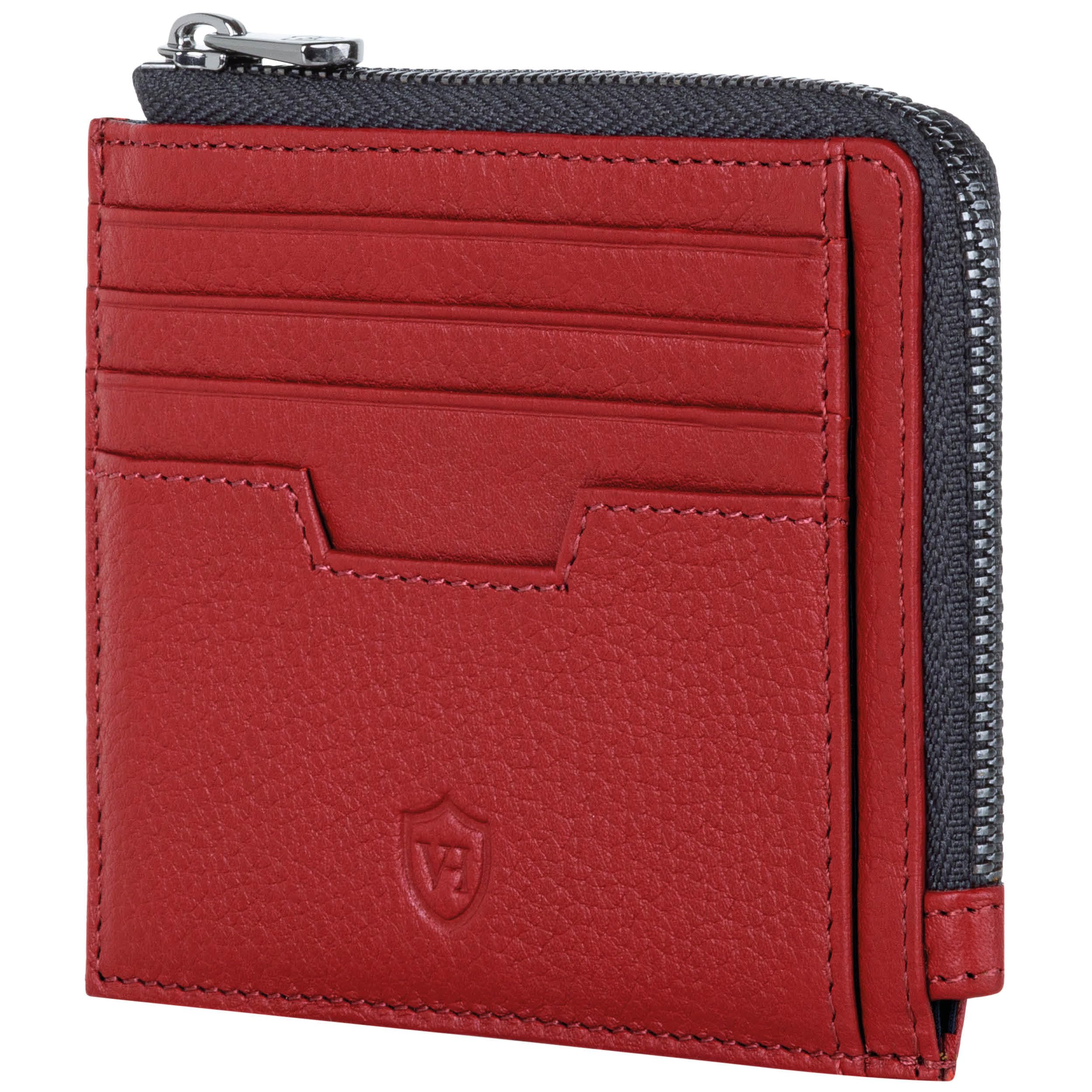 VON HEESEN Leder Kartenetui Geldbörse Herren & Damen Kreditkartenetui (Medium, Rot)