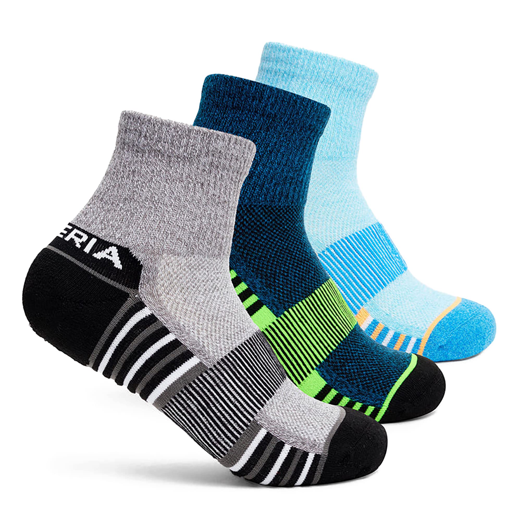 Thorlos Green Ankle Socks, Black/Teal/Blue (3 Pair), XL