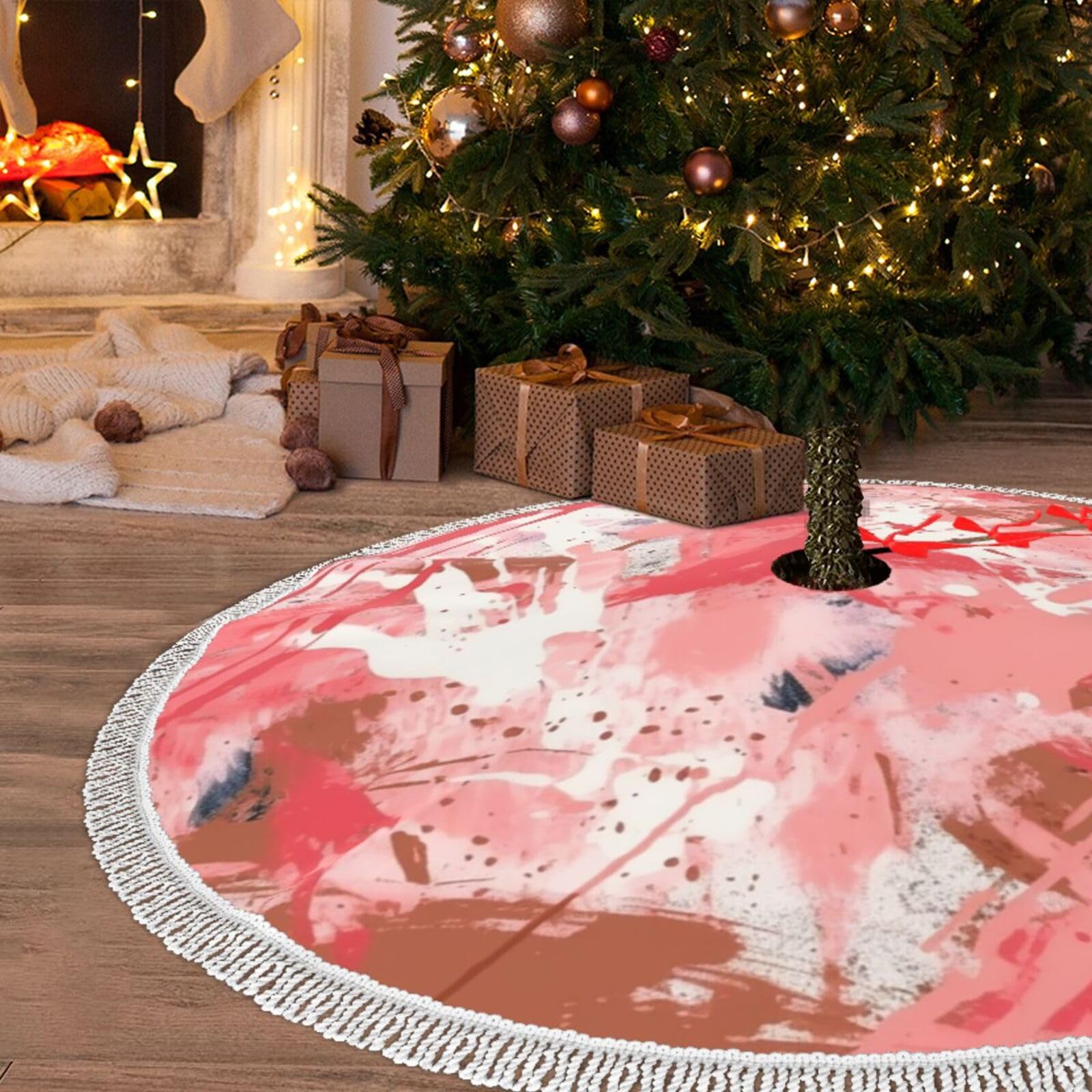 Jupe de sapin de Noël en peluche haut de gamme 121,9 cm avec finitions pompons chics