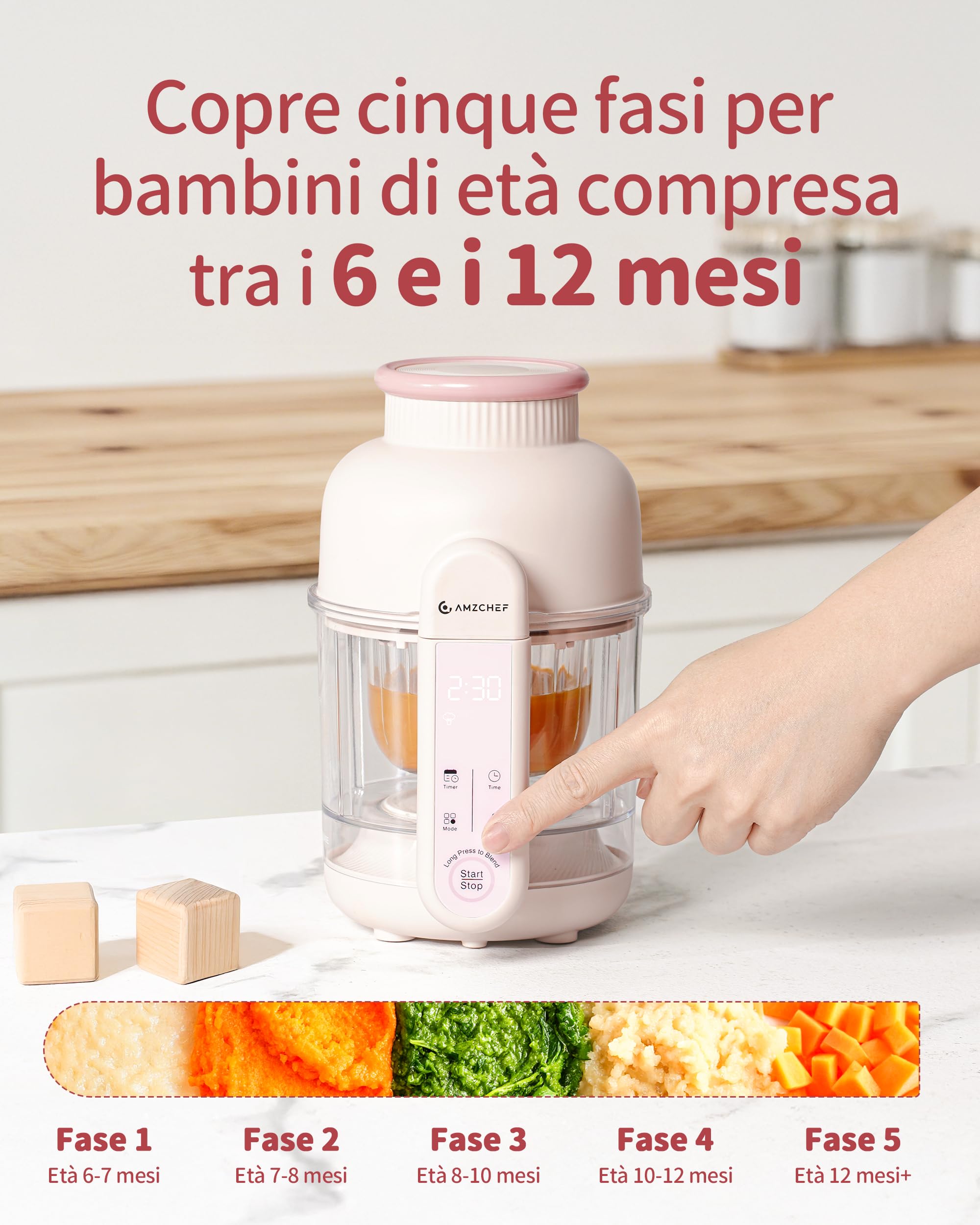 AMZCHEF Cuocipappa 6-in-1 Vaporiera & Frullatore Baby Food Processor BPA-Free Touch Screen