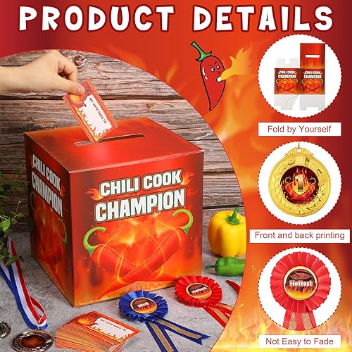 Miniatura 3 de Juego de 67 urnas de concurso de Chili Cook off con 60 tarjetas de votación y 1 urna, 3 cintas de premio de trofeo, 3 medallas de trofeos para Chili