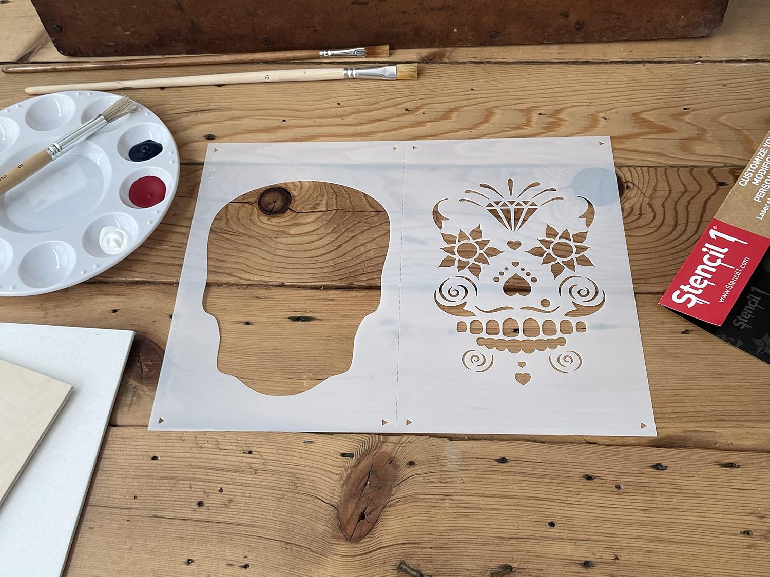 Stencil1 Sugar Skull 2-Layer Stencils 8.5 x 11 inches Perfect Design for DIY Halloween Wall Art, Painting on Bedroom Wall, Wood, Canvas, Art- Reusable, Recyclable.