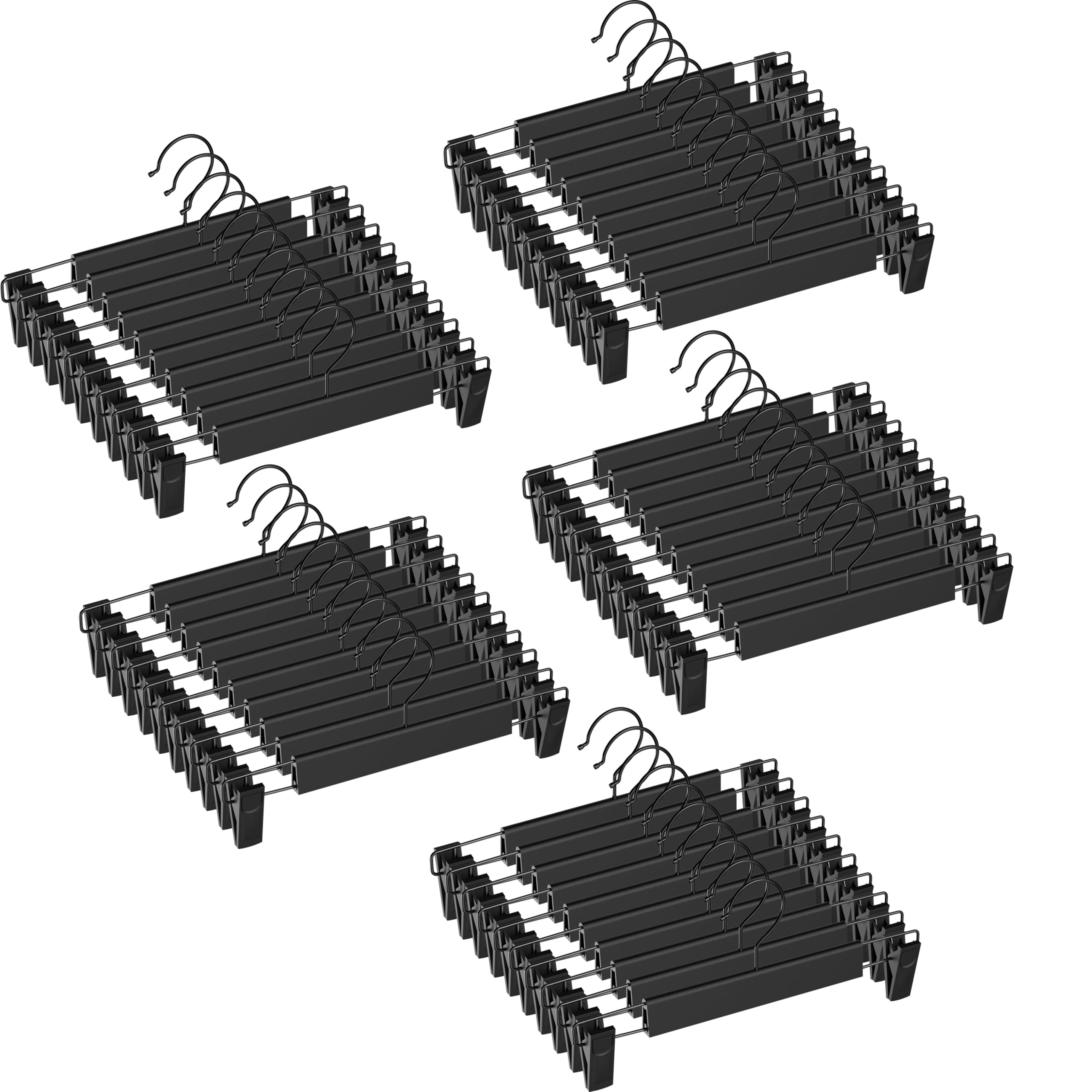 NORTHERN BROTHERS Pants and Skirt Hangers with Adjustable Clips, 50 Pack, Slim Non-Slip Clip Hangers, 360 Degree Swivel Hook, Black