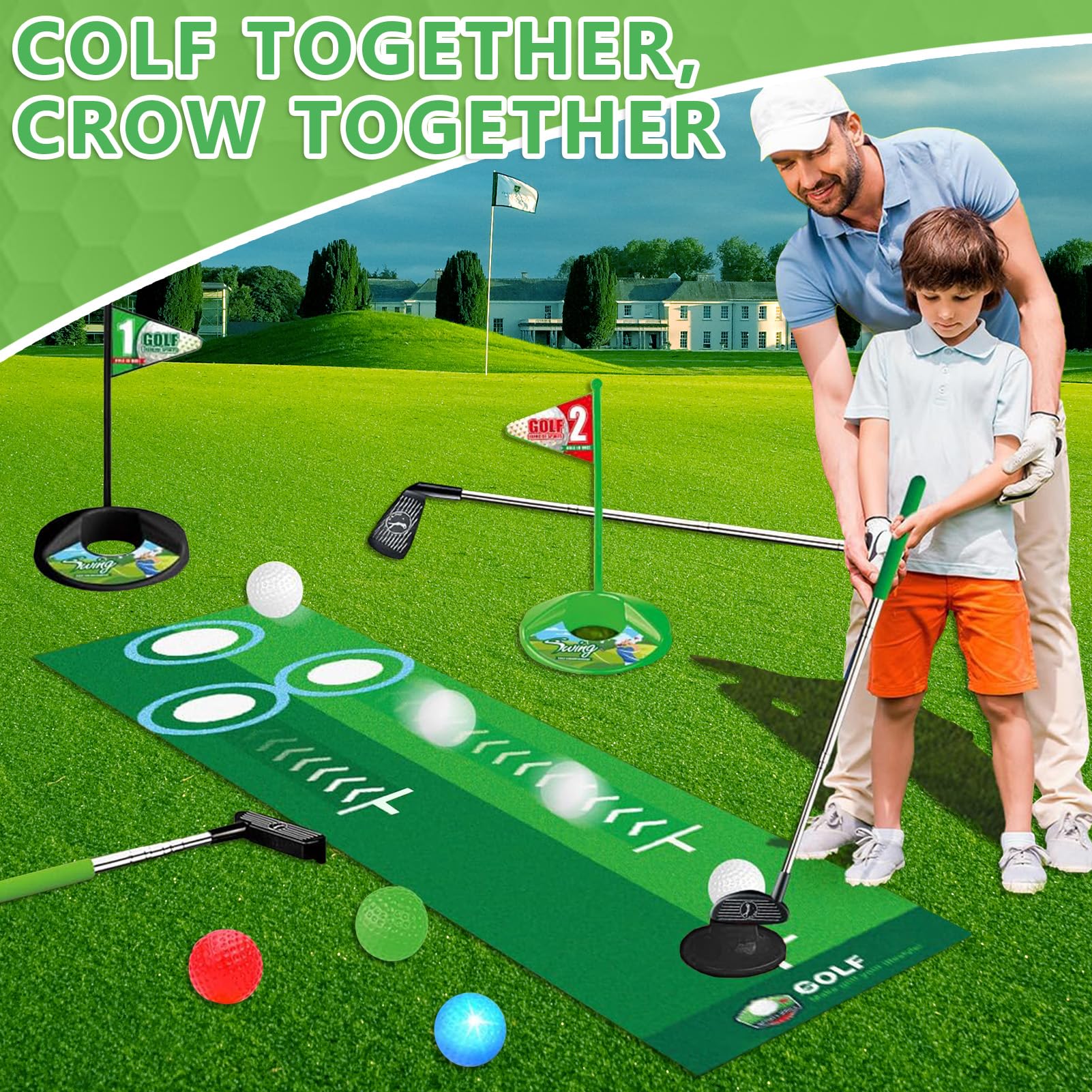 Zestaw do mini golfa dla dzieci, mini golf do domu, mata do gry w golfa, mini golf z piłkami i klubem golfowym, prezent dla dziewcząt, chłopców i entuzjastów golfa
