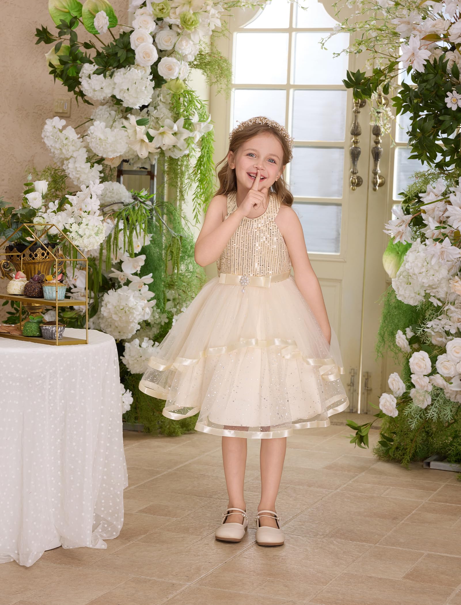 OBEEII Kleinkind Mädchen Festzug Kleid Prinzessin Pailletten Tüll Tutu Kleid Geburtstag Party Fotoshooting Kleid Glitzer Blumenmädchen Kleid
