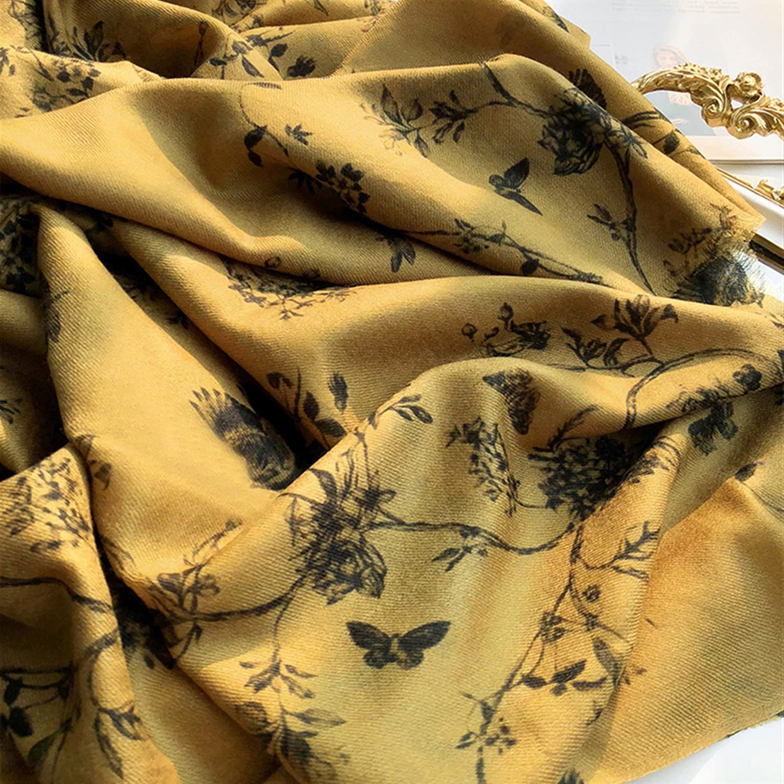 Bufanda de Cachemira con Estampado Floral para Mujer, Bufanda Fina de Cachemira de Estilo Largo de Gama Alta para otoño e Invierno (100)