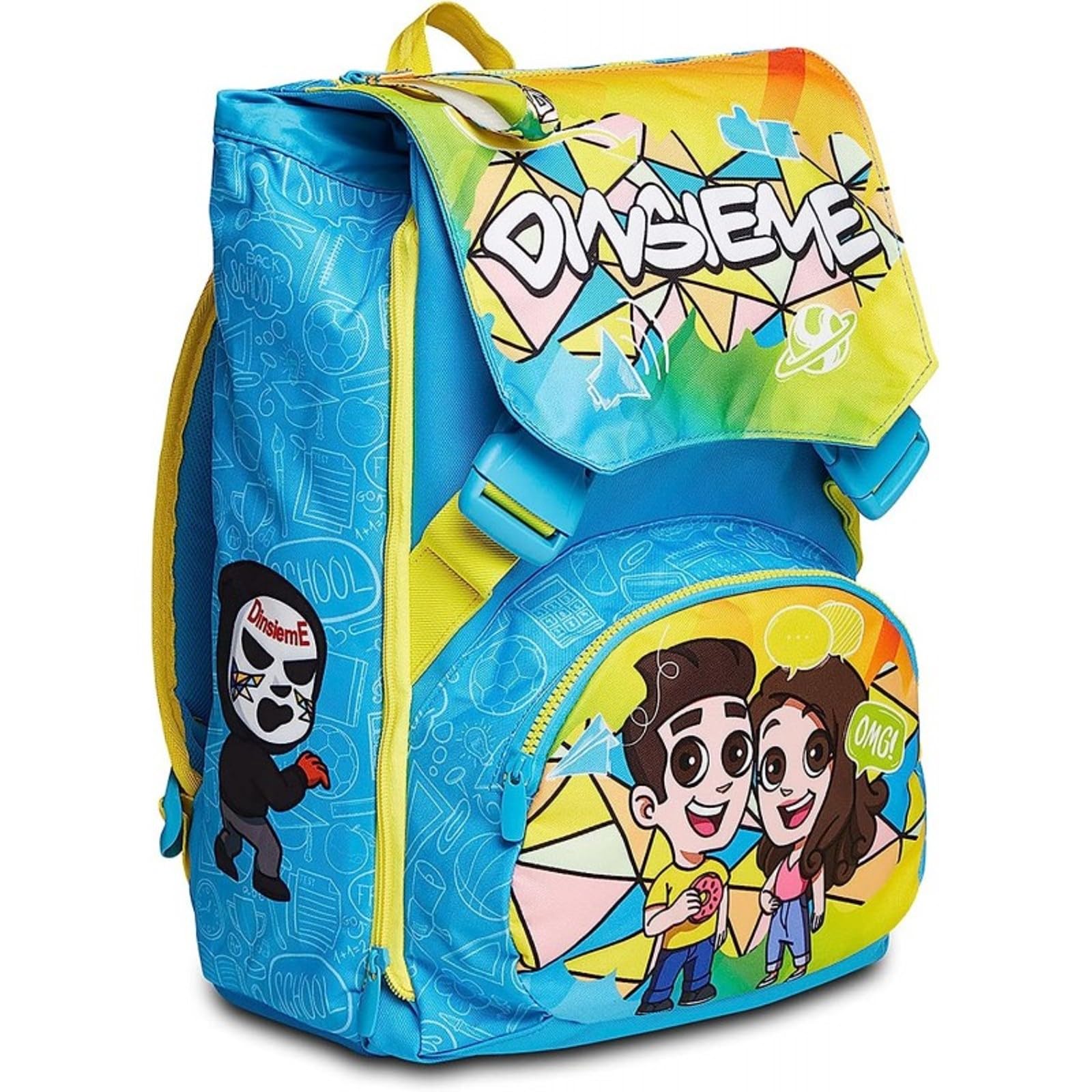 PRESTIGE & DELUXE Erweiterbarer Rucksack für Kinder Grundschule + 7 löschbare Stifte und Schlüsselanhänger Pfeife