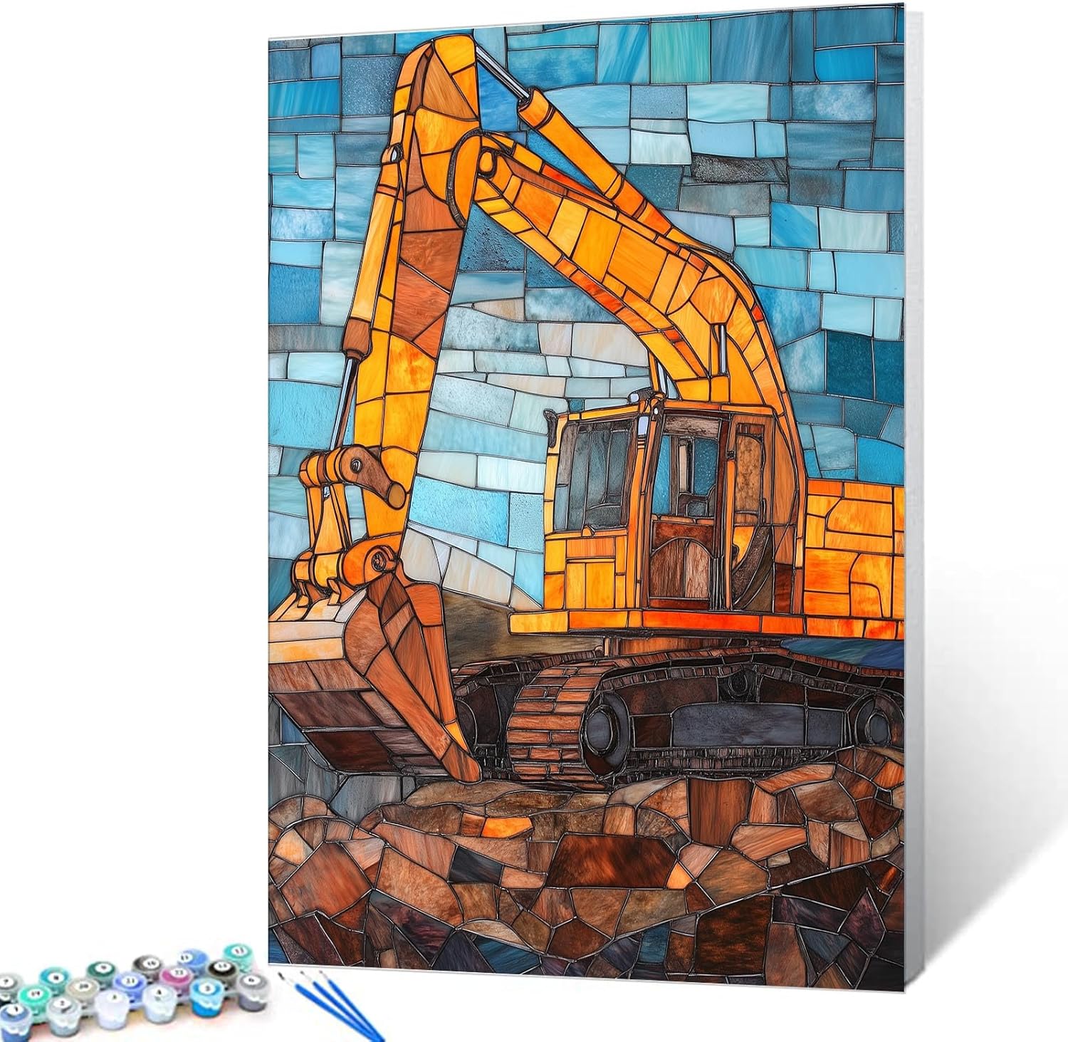 Tucocoo Excavator DIY Oil Paint by Number Kits for Adults Beginner on Canvas Construction Vehicles Painting Drawing with Brushes Home Wall Decor Gifts 16x20Inch Frame