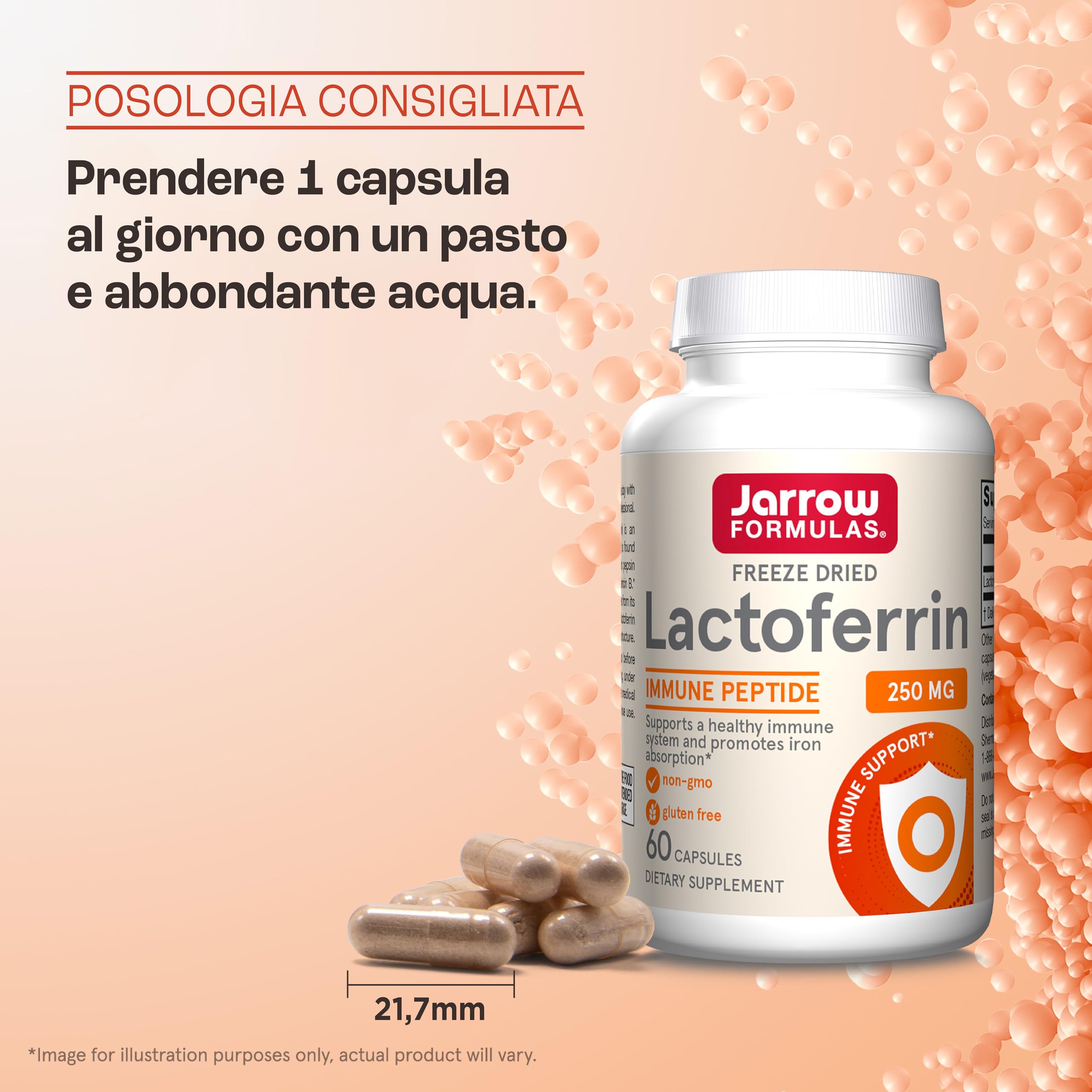 Jarrow Formulas, Lactoferrin (Apolactoferrina), 250mg, 60 Capsule, Testato in Laboratorio, Senza Soia, Senza Glutine, Non OGM