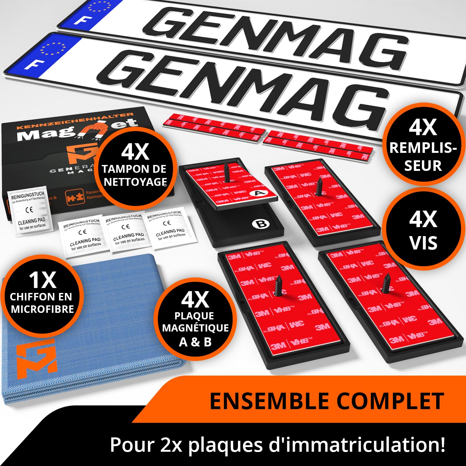 GENMAG® 2X Support de Plaque d’Immatriculation Magnétique [Extra Fort, Universel] Support Plaque Immatriculation Voiture | Porte Plaque Immatriculation Aimantée | Aimant Plaque d'Immatriculation