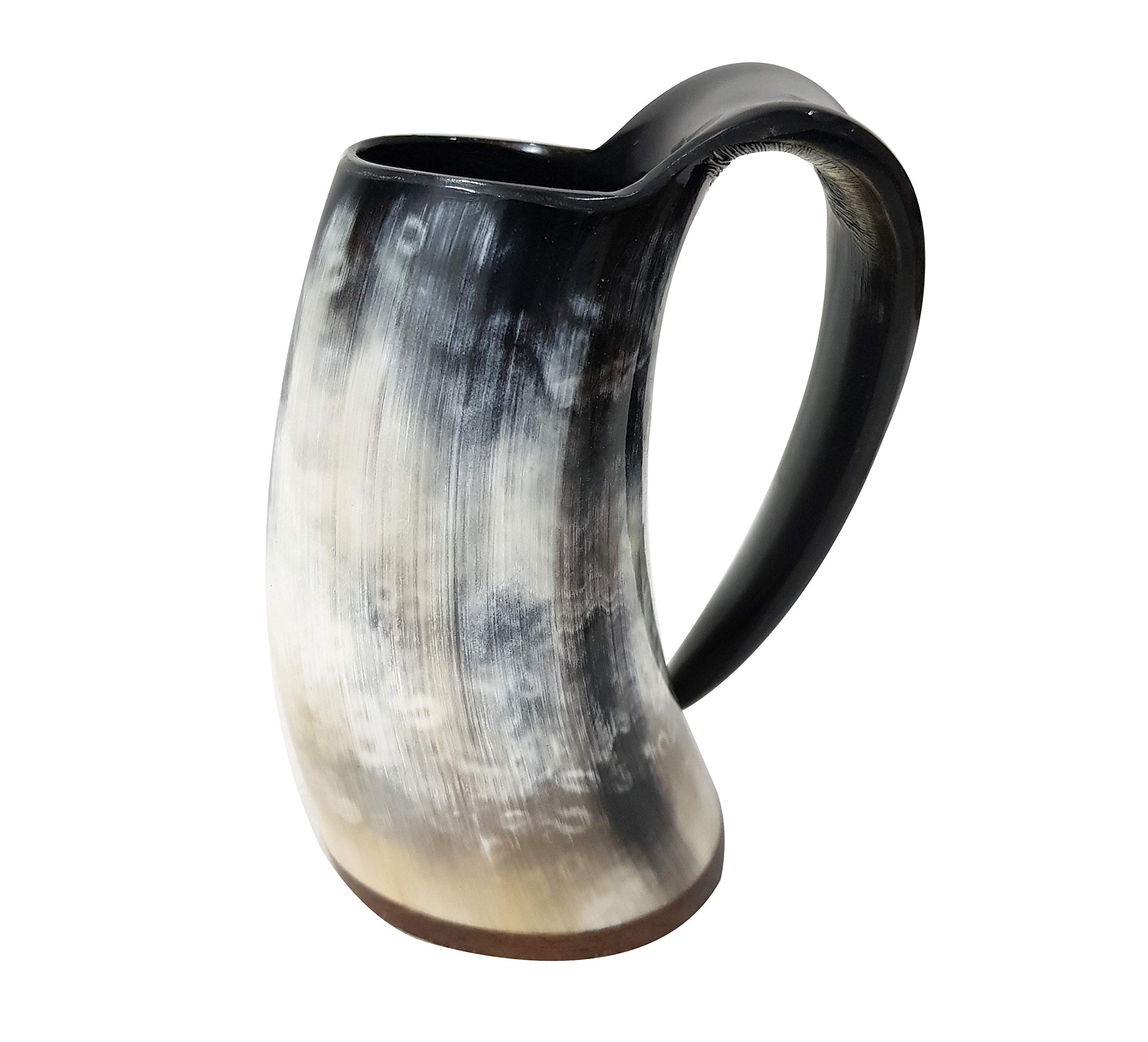 Viking Horn Mugs Set of 4 – Handcrafted Grey Ox Horn Beer Tankards with Reinforced Base | Medieval Ale Stein Cups for Toasts, Reenactments, Cosplay & Rustic Bar Decor