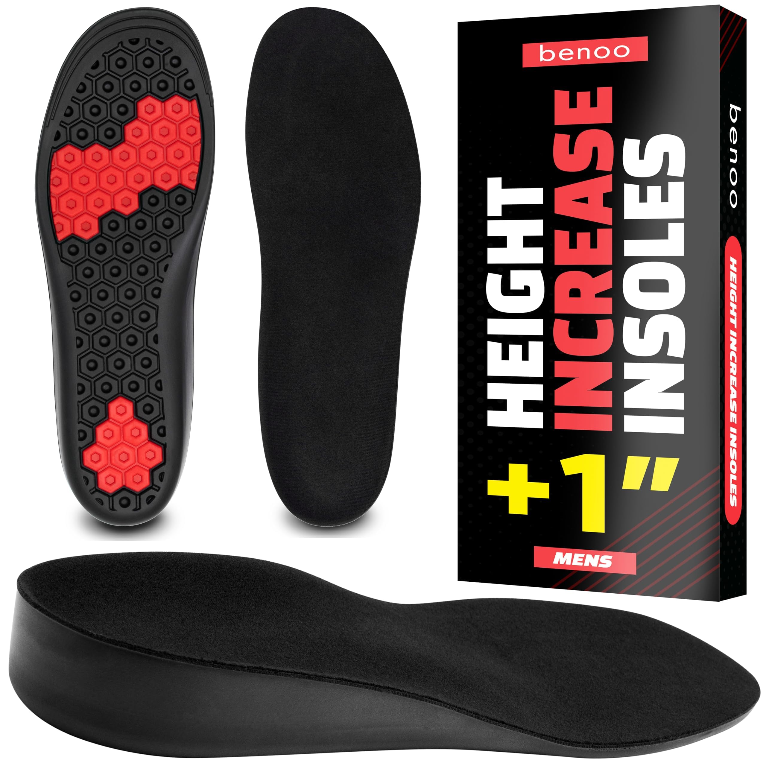 Height Increase Insoles for Men (+1 inch) Shoe Lifts, Instant Height Boosters Insoles, Trim to Fit, Comfortable Shoe Leveler, Confidence Boosters, Shoe Inserts for Height (Mens 10-11.5)