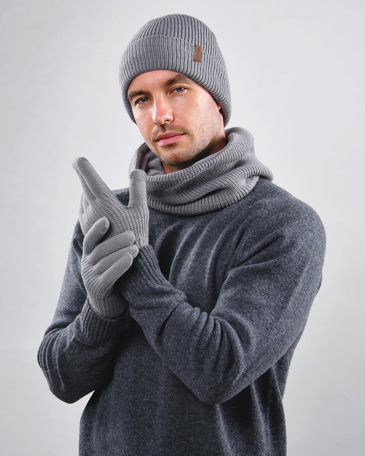 FURTALK Winter Knit Beanie Hat Sacrf Touch Screen Gloves Set Soft Fleece Lining Warm Beanie Unisex Winter Set