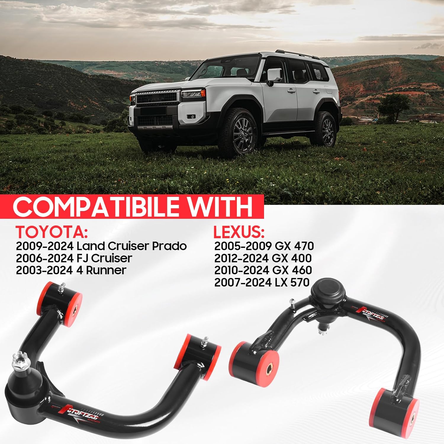 2-4" Lift Upper Control Arms for Toyota 4 Runner/FJ Cruiser/Land Cruiser Prado, Suspension Front Control Arm for Lexus GX 2005-2024/ LX 570 2007-2024 Adjustable Front Steel Tubular