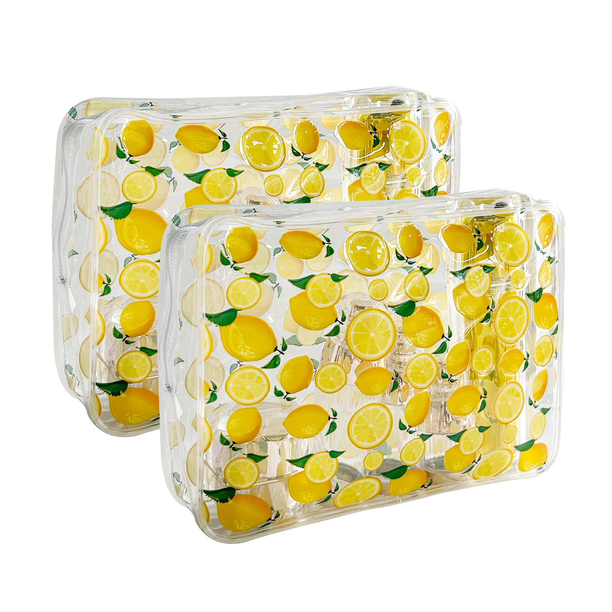 2 sacchetti PVC rosso ciliegia, borsa impermeabile per cosmetici e articoli da toilette, stampa al limone, 2 pezzi, custodia da viaggio