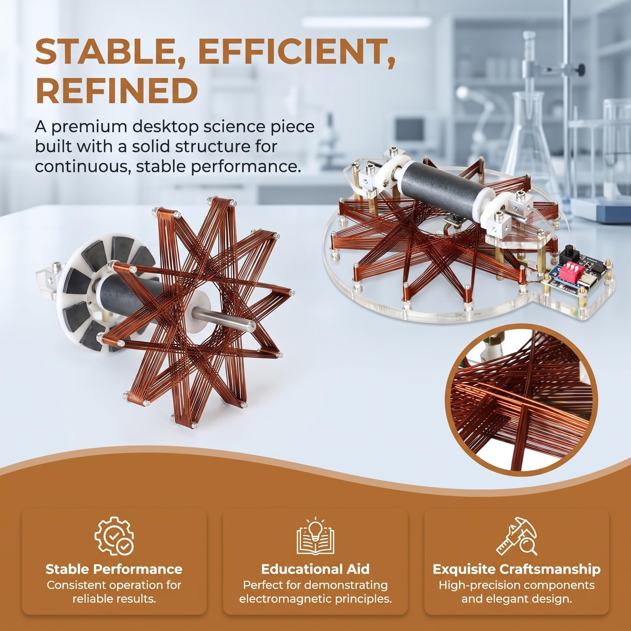 Metal Star Coil Motor, Hall Brushless Motor, High Speed Bearing Science Physics Experiment Model, Type-C Powered, 2000-5000 obr./min, do nauczania fizyki, narzędzie edukacyjne