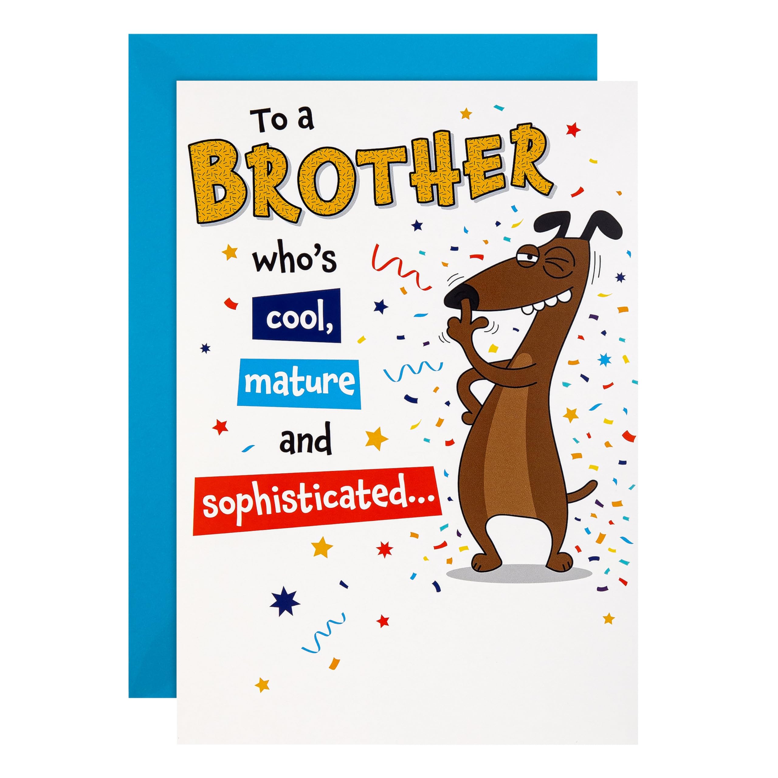 Hallmark Birthday Card for Brother, Funny, Humour, Pop Up Design, Dog Illustration, White