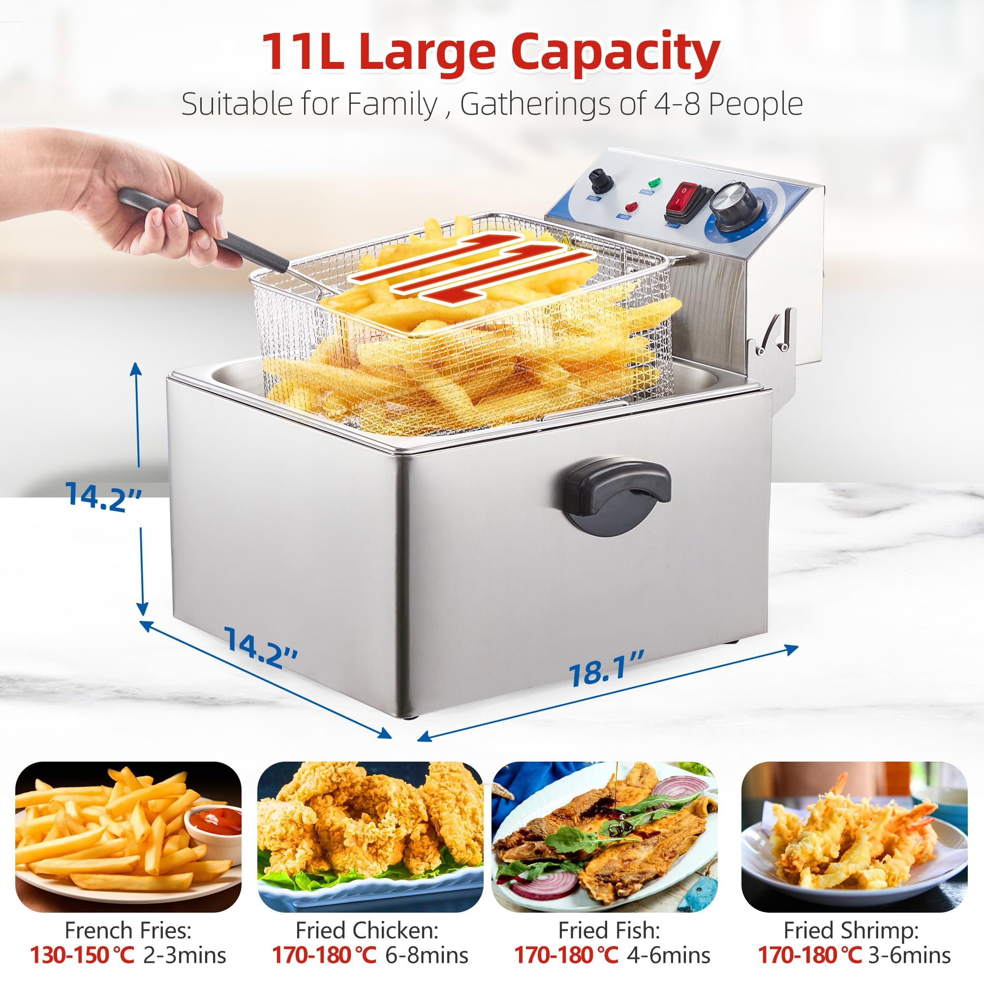 Amazon.co.jp: バスケット付き業務用ディープフライヤー、11L/10