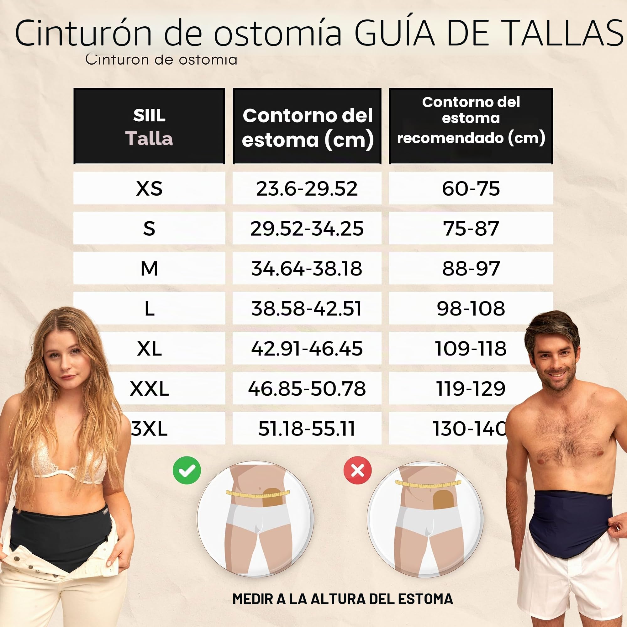 SIIL Cinturón de ostomía para hombres y mujeres, fundas de bolsa de estoma beige para colostomía, ileostomía y urostomía, cinturón de apoyo para estomas compatible con hollister de coloplast Convatec