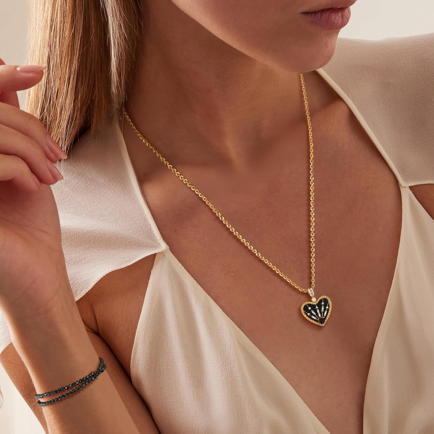 Fettero Gold Heart Necklace for Women, 14K Gold Plated Charm Necklaces for Women Double Sided Love Heart Pendant Gold Necklace for Mom Wife Valentines' Day Jewelry - Image 2