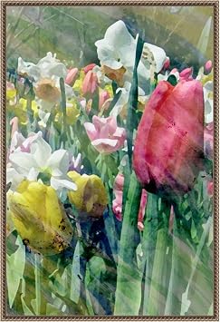 Amanti Art Framed Canvas Wall Art 33x23 Spring at Giverny III by Pam Ilosky, Framed Wall Art Canvas, Flowers Artwork, Traditional Decor, Large Poster Painting for Living Room, Bedroom, Bathroom,