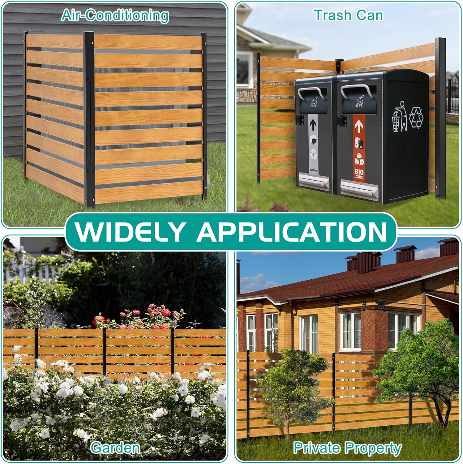ZIIKEBTUY Air Conditioner Fence 2 Panel, 36" W x 44" H Privacy Screens Panels for Outside, Wood Pool Equipment Enclosure with Metal Stakes, Outdoor Freestanding Trash Can Fence