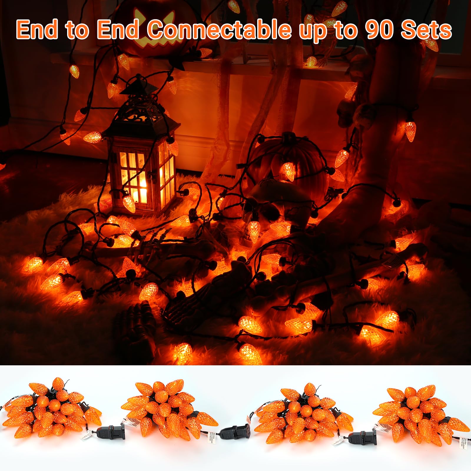 Brizled C9 Halloween Lights, 33ft 50 LED Faceted C9 Orange